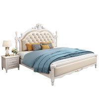 锐取 床 新中式胡桃木实木床1.8米双人床现代简约1.5米床头带USB可充电高箱储物床婚床