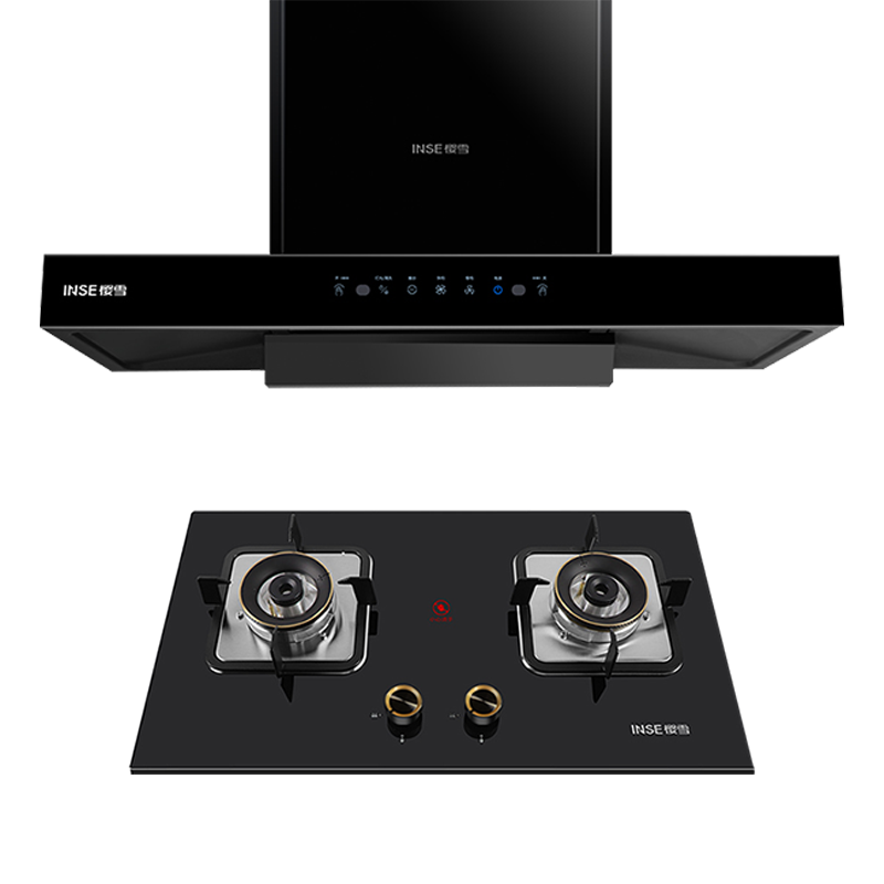 樱雪(INSE) 欧式烟灶套装 智能干洗 一级能效 5.0KW猛火灶 燃气灶F2221(B)W+2318B(液化气)