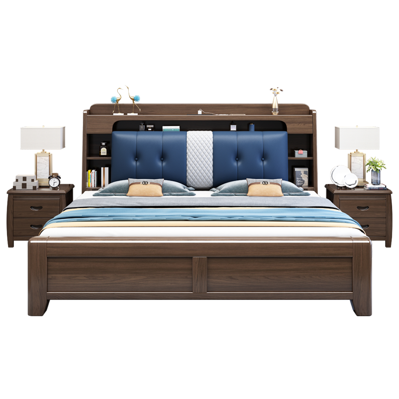 兰秀家居 金丝檀木实木床1.8米双人床现代简约1.5m北欧轻奢主卧新中式床家用储物婚床