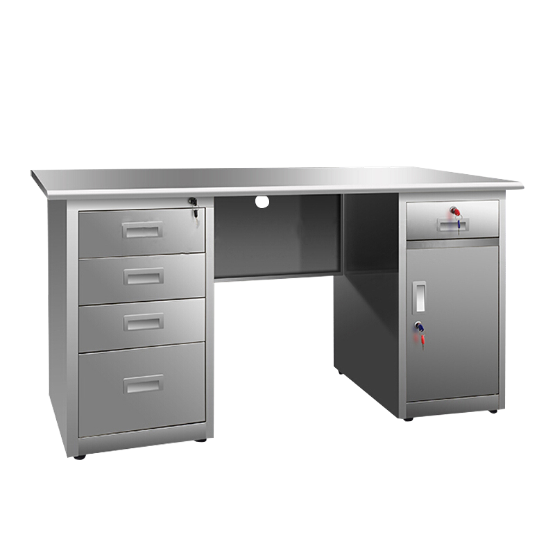 东升顺不锈钢桌办公桌车间工作桌带锁抽屉电脑桌201五斗一门1.4米[工厂现做 7天内发货]