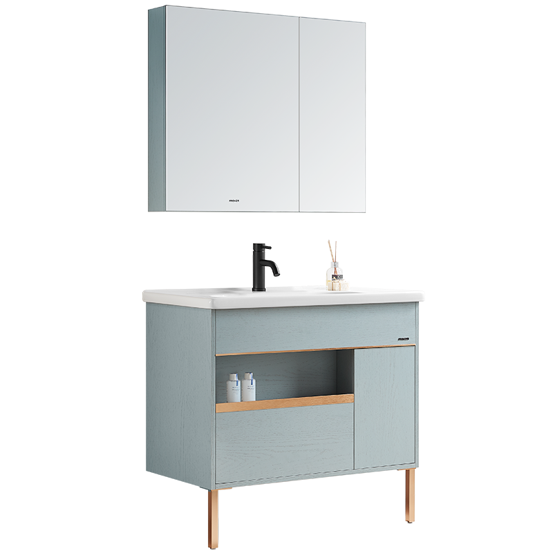 法恩莎(FAENZA)FDGD3615G-JLBL 浴室落地式带抽屉陶瓷一体洗手洗脸台盆镜柜组合收纳多尺寸浴室柜