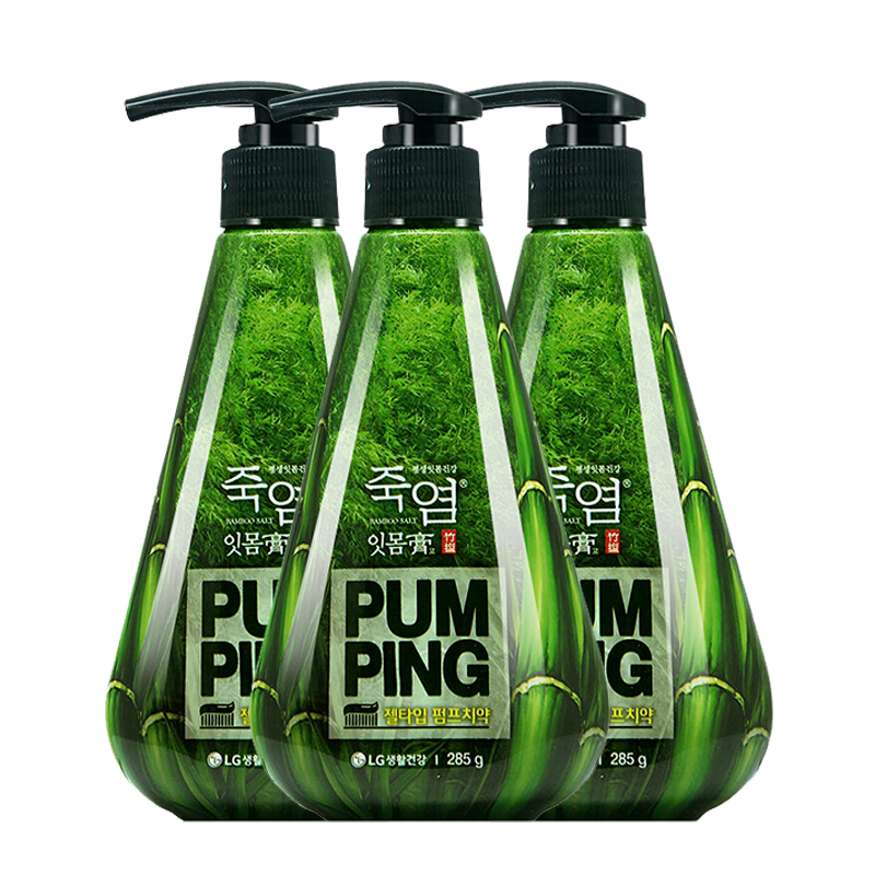 LG竹盐韩国进口派缤牙膏285g*3支装(清新薄荷) 清新口气 护龈洁齿 大容量 官方旗舰店正品苏宁超市自营牙膏