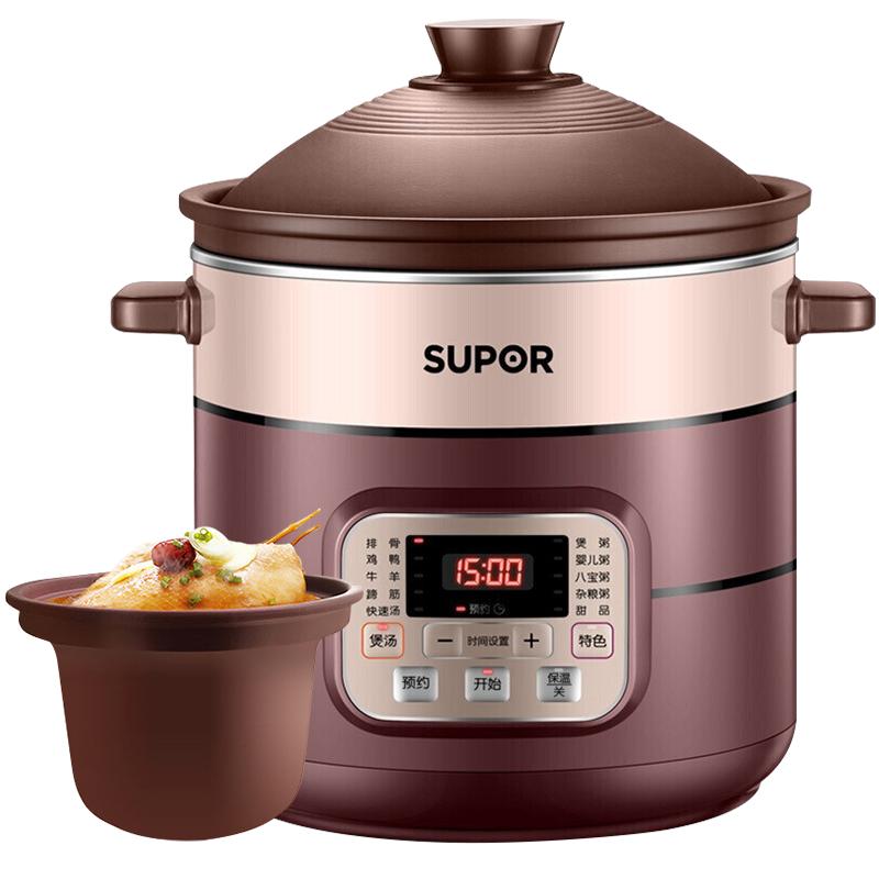 苏泊尔(SUPOR)电炖锅家用多功能电炖盅煲汤锅炖汤锅煮粥锅土陶内胆5L大容量塔吉上盖智能预约