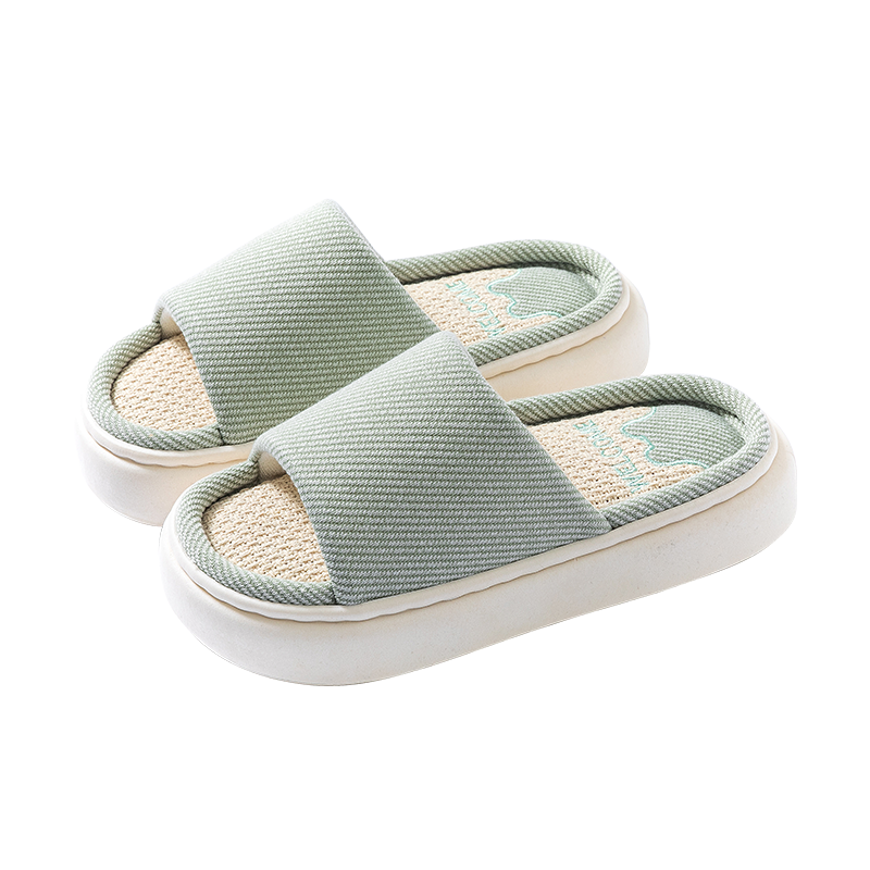 洁丽雅亚麻棉拖鞋女夏季家居室内家用男防滑厚底四季814-1