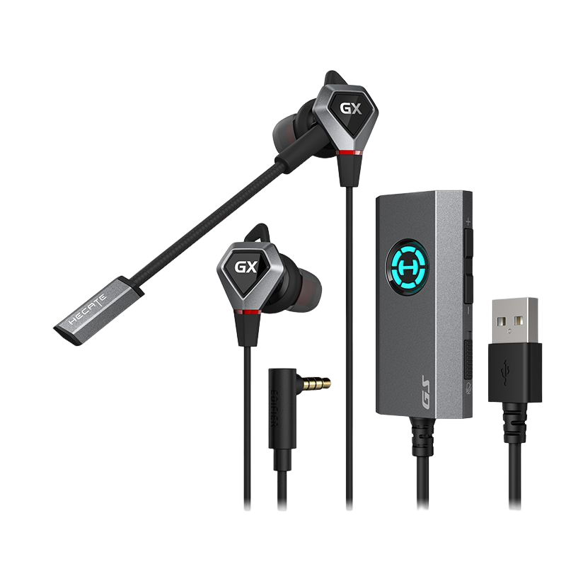 EDIFIER/漫步者 GX04声卡版有线耳机电竞游戏专用入耳式吃鸡听声辩位声卡 科技黑