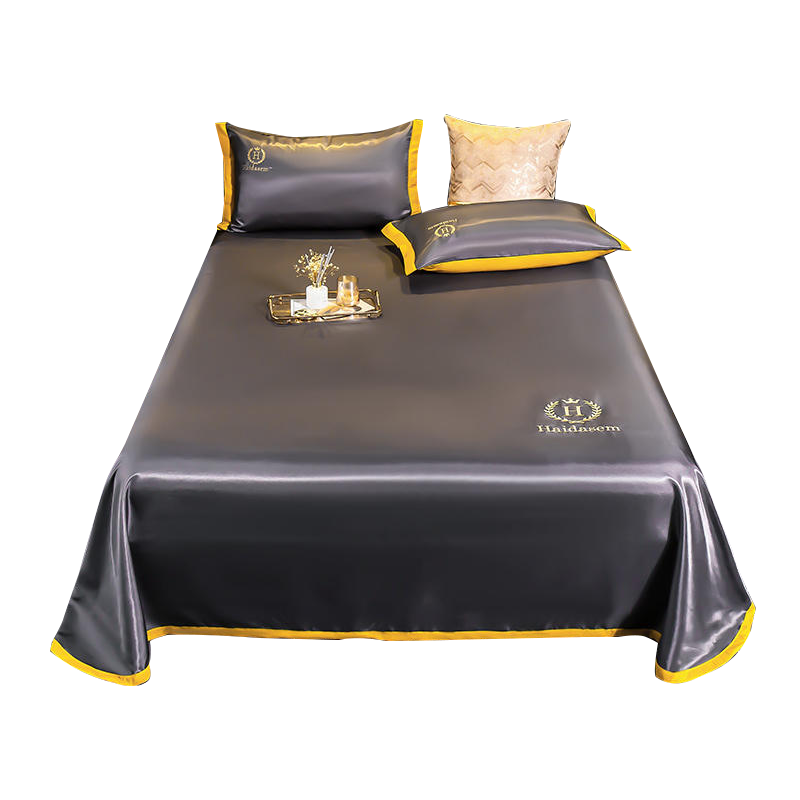 柔感冰丝刺绣床单款凉席三件套