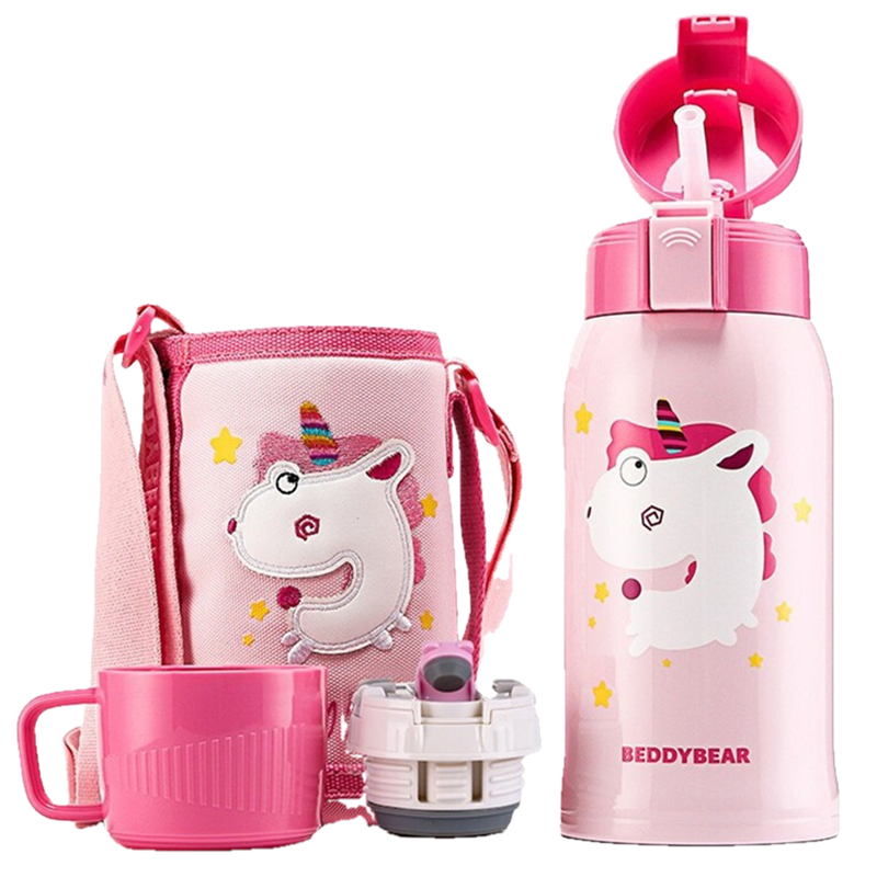 抖音网红3D浮雕狮子款杯具熊BEDDYBEAR儿童保温杯带吸管儿童水杯316不锈钢宝宝儿童保温壶600m