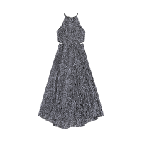 迈克·科尔斯 MICHAEL KORS 女士链条挂脖无袖收腰褶皱镂空连衣裙长裙MR381E77N8