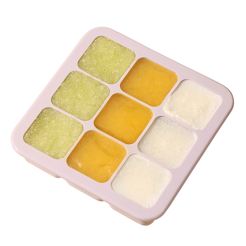 宝宝辅食冰块模具冻冰格婴儿软硅胶制冰盒食品级分装冷冻 [全家福]莫内尔紫9格+米糕模+辅食工具6件套(漏勺+蛋清分离器+