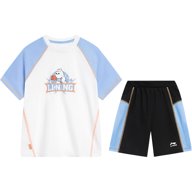 李宁童装套装男小童2023新款运动潮流系列短袖短裤夏休闲运动套装