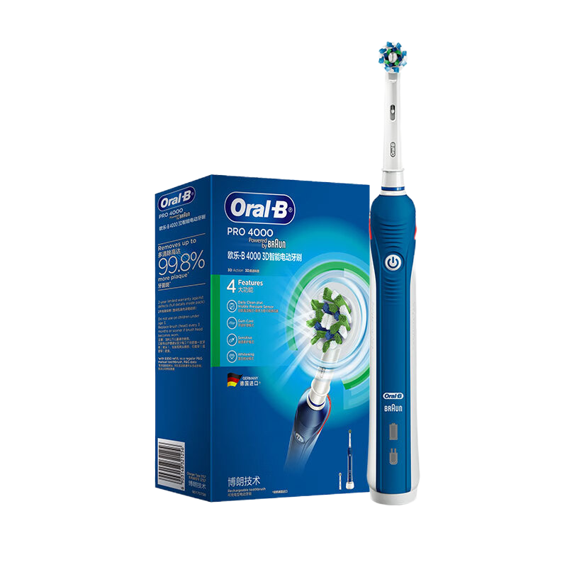 欧乐BOralb电动牙刷3D声波震动成人充电式牙刷清除牙渍含2刷头P4000 德国进口