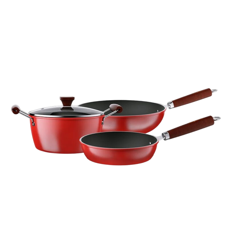 龙的 LD-TZ802-3 精铁不粘三件套 炒锅+煎锅+汤锅 精铁材质不粘炒锅煎锅汤锅适用于任何炉灶的三件套装锅