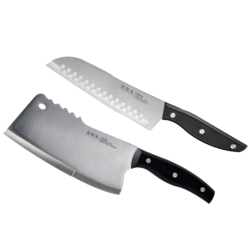 BRK全套厨房刀具德国文武刀具二件套5CR15MOV不锈钢 前切后斩背敲一刀三用 切菜刀斩骨刀蔬果三德刀