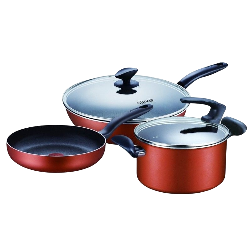苏泊尔(SUPOR)套装锅 T1360T 温馨之家三件套 煎锅汤锅奶锅 火红点豪华三件套