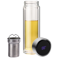 然也(RAE)智能水杯双层玻璃杯带温度显示水杯子男女过滤泡茶杯360ml亮银灰Z59