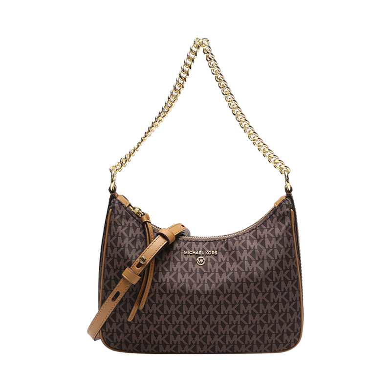 迈克·科尔斯 MICHAEL KORS 女士织物深棕色/橡果棕老花手提单肩斜挎包腋下包链条包牛角包32R3GT9C8B