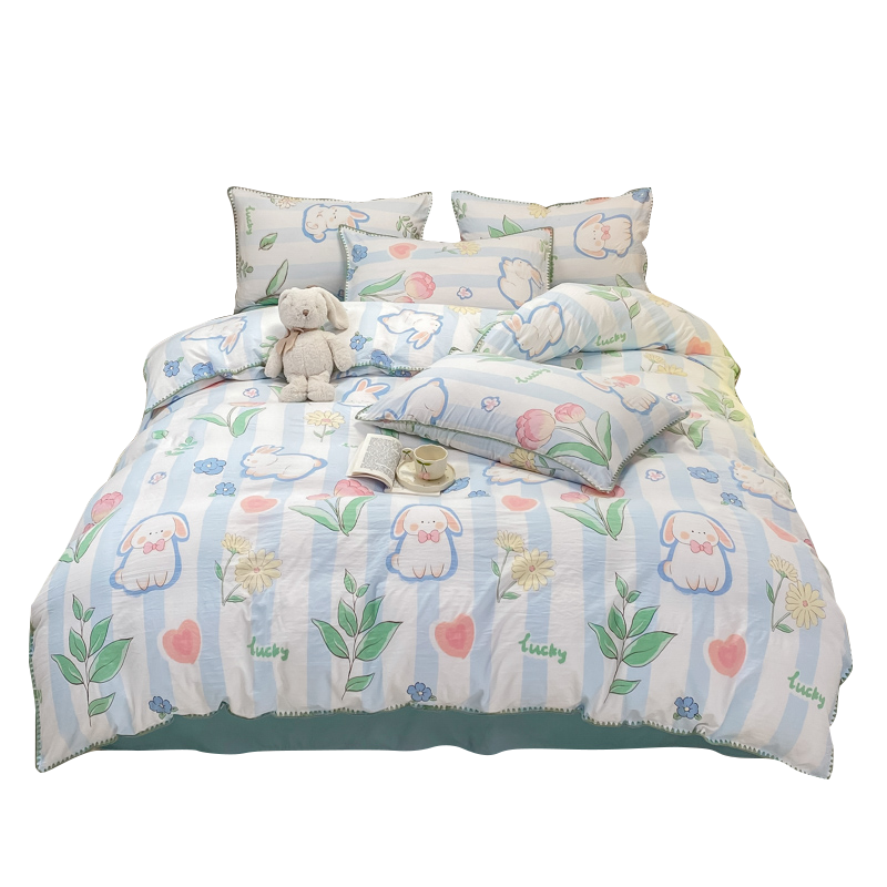 洁丽雅印花水洗双层纱贝壳绣四件套