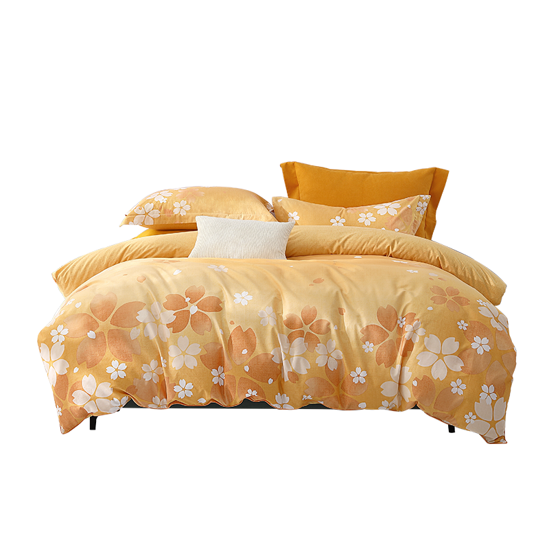 水星家纺花卉全棉印花床上全棉四件套纯棉被套床单枕套床上用品