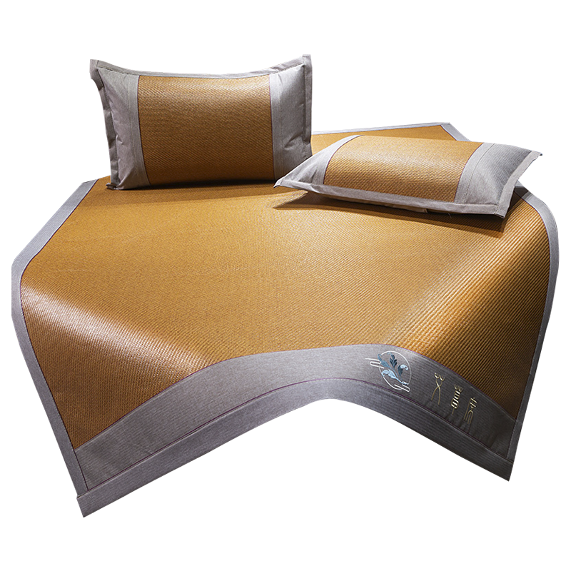 艾草冰丝养生冰藤席三件套夏天竹凉席家用双面凉感草席可折叠