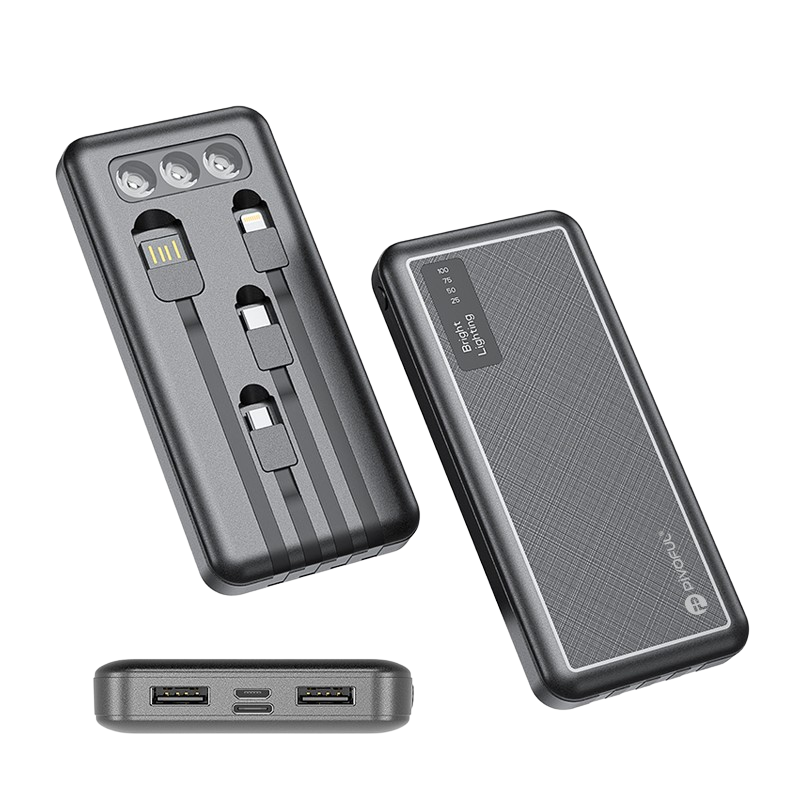 浦诺菲(pivoFUL) 充电宝10000毫安时双输入输出移动电源轻薄便携适用苹果华为小米 黑色 自带四线·三照明灯