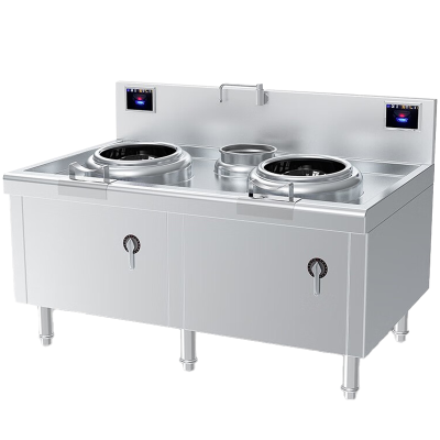 乐创(lecon)商用双头单尾小炒灶 15KW*2大功率 201不锈钢工程款 LC-J-SXC400 380V