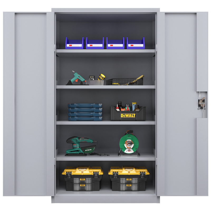 臻远重型五金工具柜铁皮柜双开门置物柜多功能零件柜~四层储物柜灰白色