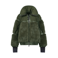 盟可睐/蒙口 MONCLER 女士Yvoire宽松版人造皮革拼接摇粒绒羽绒服夹克外套1A00020 M1966