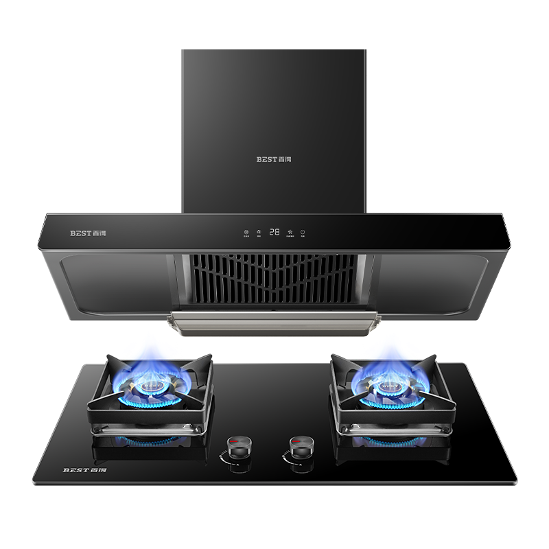 华帝 百得自动清洗抽油烟机家用厨房油烟机燃气灶套装大吸力E306+DZ42BS嵌入式台嵌两用钢化玻璃大火力灶(天然气)