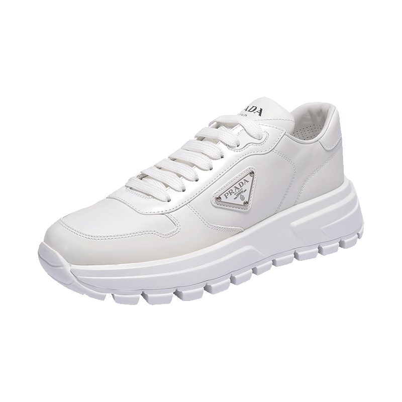 普拉达 PRADA 女士皮革系带休闲厚底运动鞋小白鞋1E804M 3LKI F 045