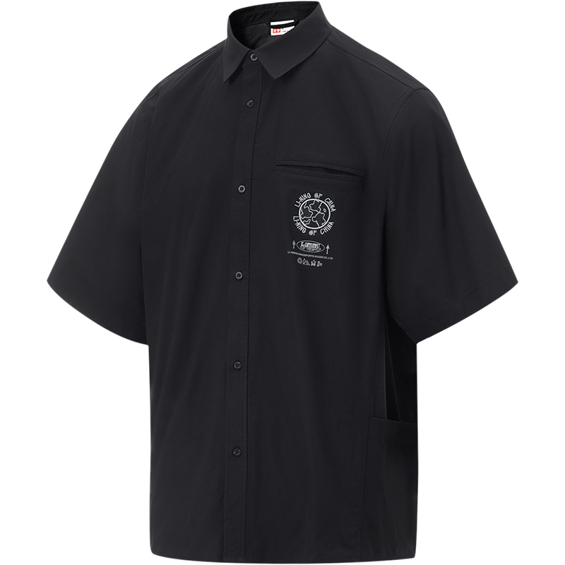 中国李宁衬衫男士2023新款夏季男装上衣休闲翻领宽松运动服