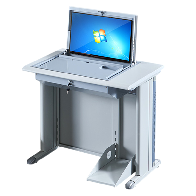 豪利特单人翻转电脑桌双人培训桌学校多媒体教室考试桌机房嵌入式学生桌081灰白色单人[不含显示屏]