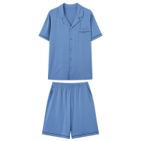 猫人情侣男士女士短袖短裤开衫兰精莫代尔棉可外穿家居服