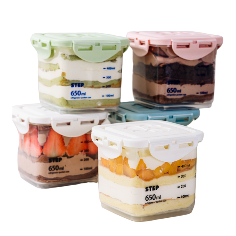 可循环慕斯千层蛋糕包装盒豆乳奶酪甜品罐子提拉米苏密封打包盒子 650ml[无字]粉色锁扣盒(有刻度) 10套