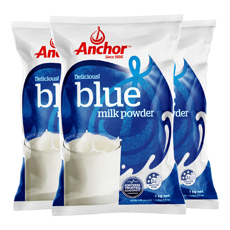 [有效期至24年11月]安佳(Anchor)成人全脂奶粉 进口成人奶粉 学生奶粉1kg/袋 3袋装 新西兰进口