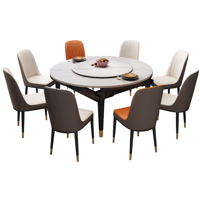 禧漫屋 餐桌 岩板餐桌意式轻奢实木餐桌椅组合现代简约圆桌转盘家用小户型可伸缩折叠圆桌长方形饭桌子