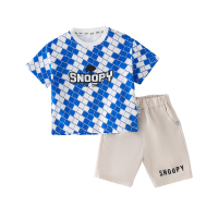 史努比(SNOOPY)男童夏季套装满印短袖中小童女孩子休闲宝宝半袖短裤两件装AL037