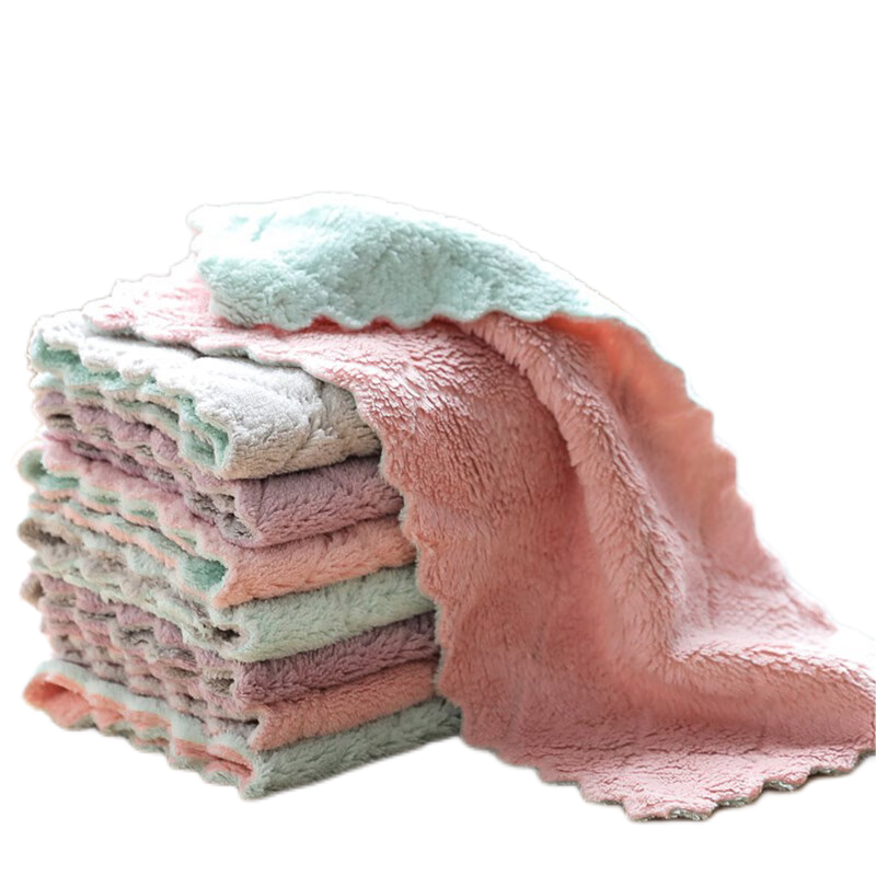 谐晟 双面双色加厚珊瑚绒洗碗布清洁洗碗巾抹布素色百洁布 27CM*16CM(颜色随机)单装(30条装)