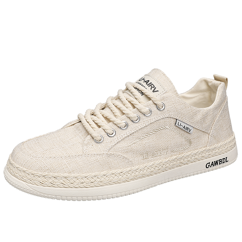 [线下专柜同款]卡帝乐鳄鱼(CARTELO)新款百搭亚麻布男鞋时尚休闲鞋男士潮流板鞋帆布鞋