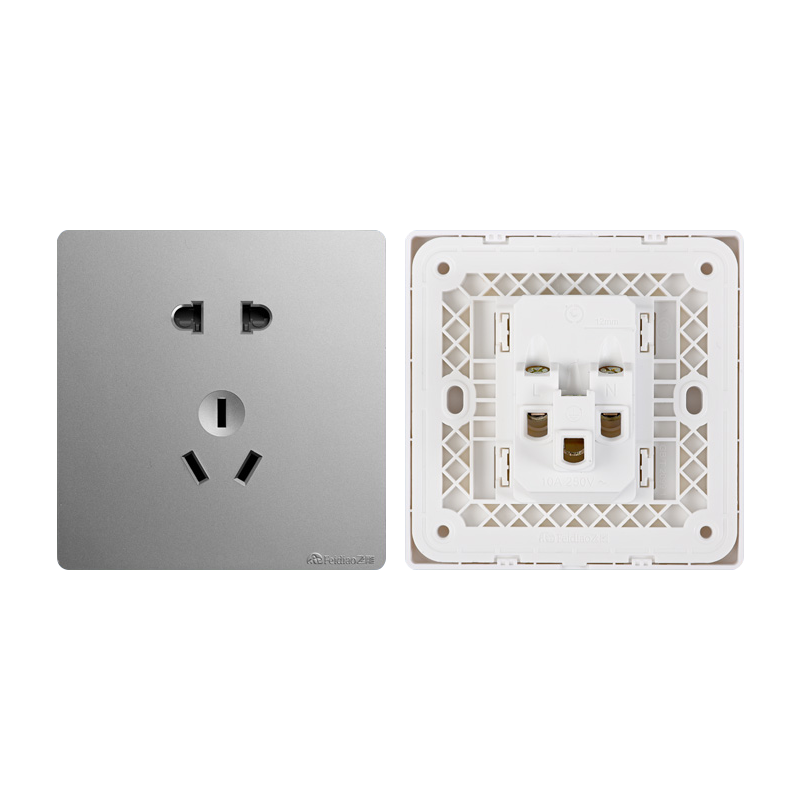飞雕(FEIDIAO)开关插座 无框大板纯平暗装10A正五孔 家用插座联体二三插 A7月光银五孔插