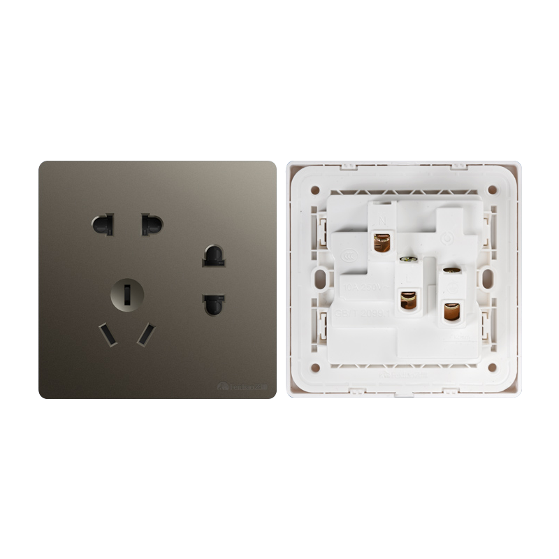 飞雕(FEIDIAO)开关插座 无框大板纯平暗装10A七孔 家用插座联体二二三插 A7荧光灰10A七孔