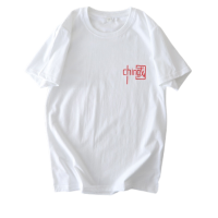 padian2023年女夏季新款-重磅T恤-220克高克重-宽松韩版白色圆领印花小落肩T恤