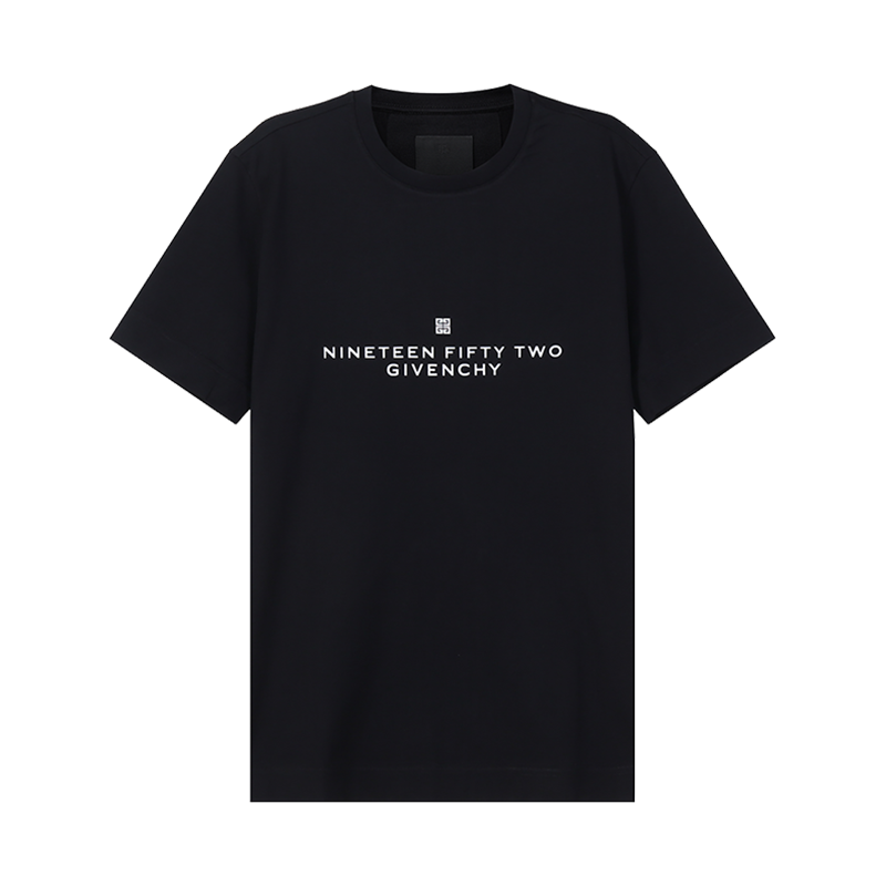 纪梵希 GIVENCHY 男士棉质黑色徽标胶印修身版圆领短袖T恤BM716G3YA8