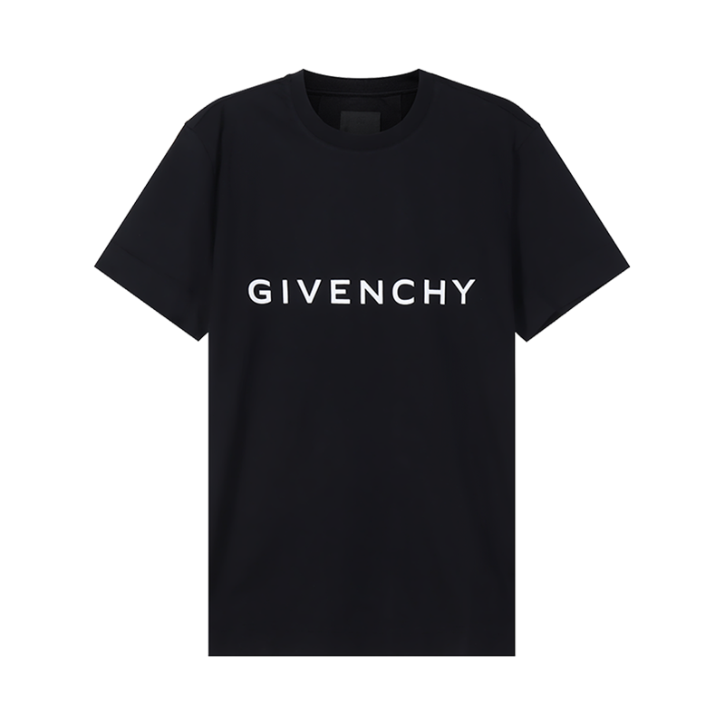 纪梵希 GIVENCHY 男士棉质黑色GIVENCHY Archetype胶印修身版圆领短袖T恤BM716G3YAC