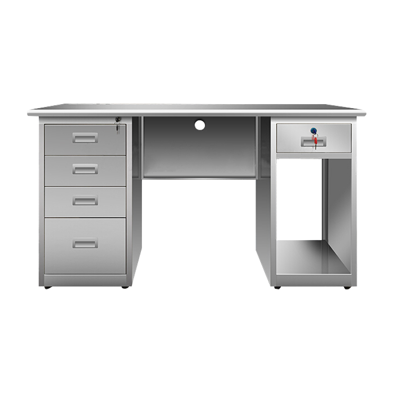 风雷顺不锈钢桌办公桌车间工作桌带锁抽屉电脑桌201五斗一空1.4米[工厂现做 7天内发货]