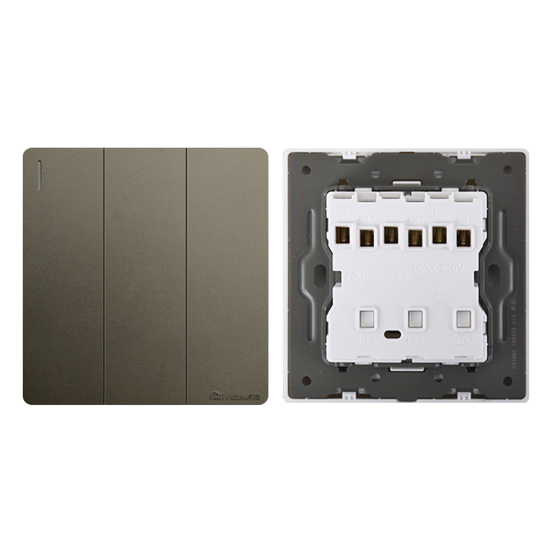 飞雕(FEIDIAO)开关插座86型家用暗装 超大面板钢支架 雕琢系列电源墙壁开关面板 雕琢灰三开双控