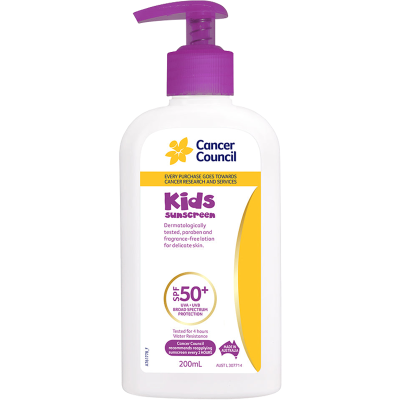 Cancer Council 茜茜尔 CC 儿童防晒霜乳 按压瓶 SPF50+ 200ml 1瓶装 无酒精香精 澳洲进口