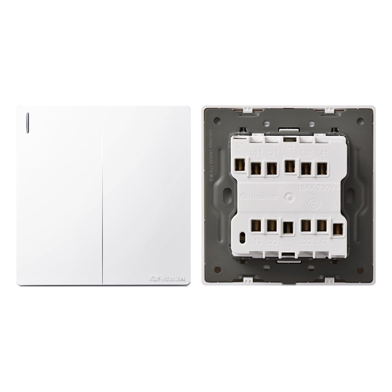 飞雕(FEIDIAO)开关插座86型家用暗装 超大面板钢支架 雕琢系列电源墙壁开关面板 拉丝白二开多控
