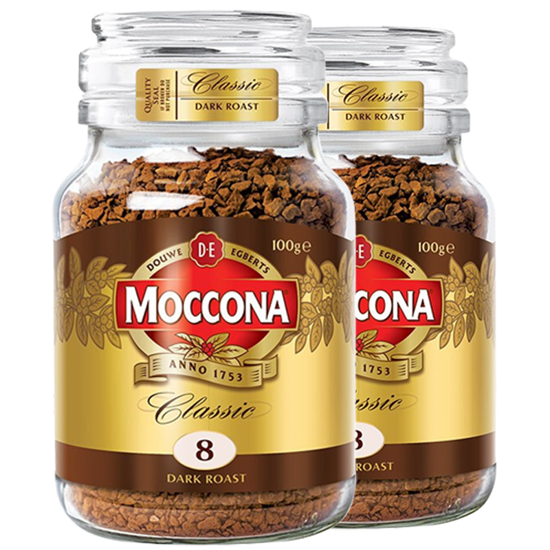 摩可纳Moccona 经典8号深度烘焙冻干速溶咖啡 无蔗糖黑咖啡 100g 2瓶装