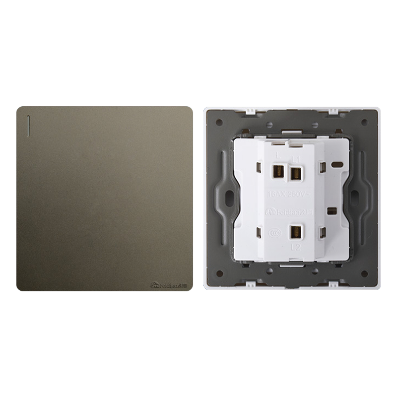 飞雕(FEIDIAO)开关插座86型家用暗装 超大面板钢支架 雕琢系列电源墙壁开关面板 雕琢灰一开双控