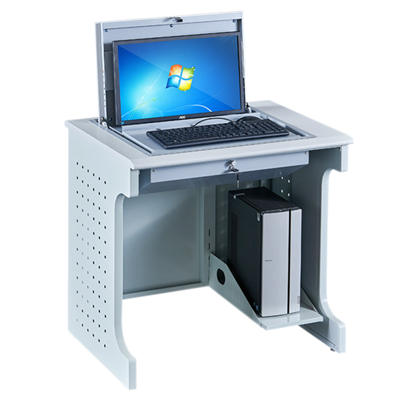 风雷缘单人翻转电脑桌双人培训桌学校多媒体教室考试桌机房嵌入式学生桌011外置主机单人(不含显示器)